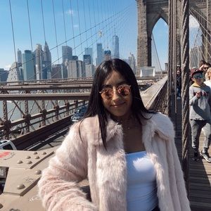 Topshop pink fur jacket